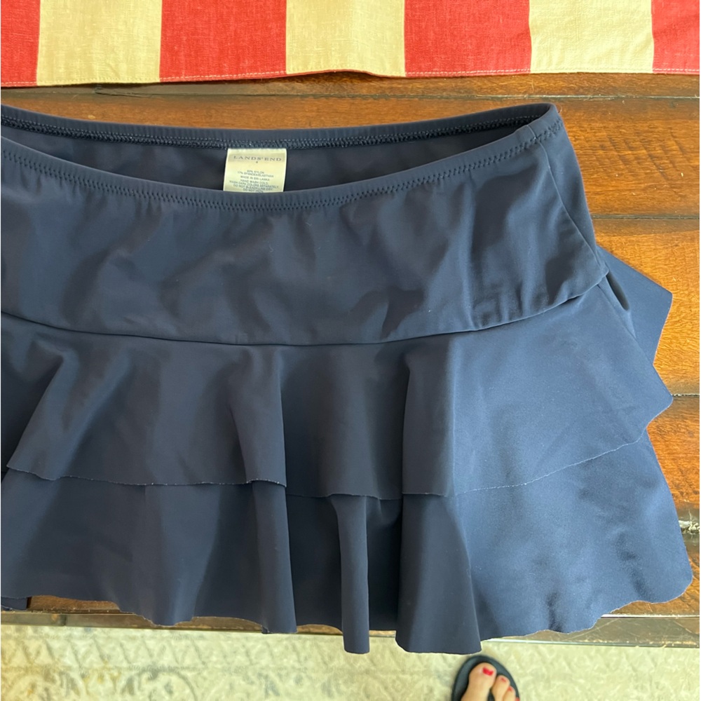 Lands' End Navy Swim Skirt with Subtle Ruching